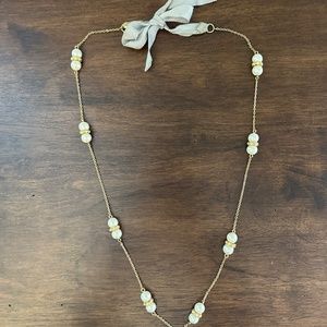 J. Crew Pearl and Rhinestone Bead Ribbon Necklace